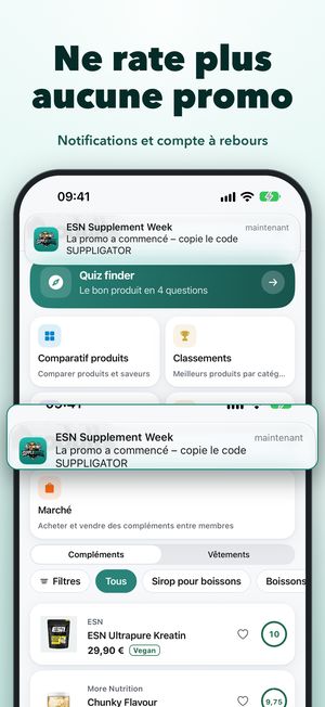 Alertes push au lancement des promos et pour les réassorts dans l’app Suppligator