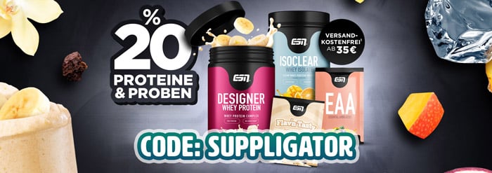 20 % de réduction sur les protéines et 30 % sur les échantillons dans le cadre de la nouvelle promotion ESN + frais de port offerts à partir de 35 euros
