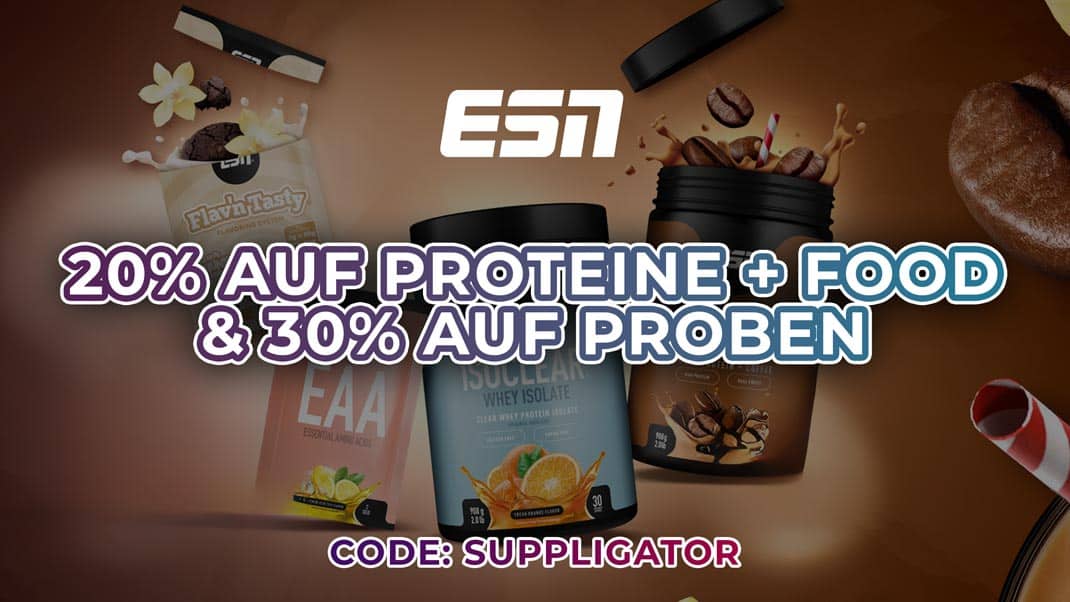 Promotion hebdomadaire ESN : 20 % de réduction sur les protéines et les produits alimentaires, et 30 % de réduction sur les échantillons