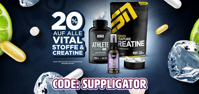 20 % de réduction sur les compléments ESN Vitalstoffe, Creatine et Daily pendant la semaine ESN Vital