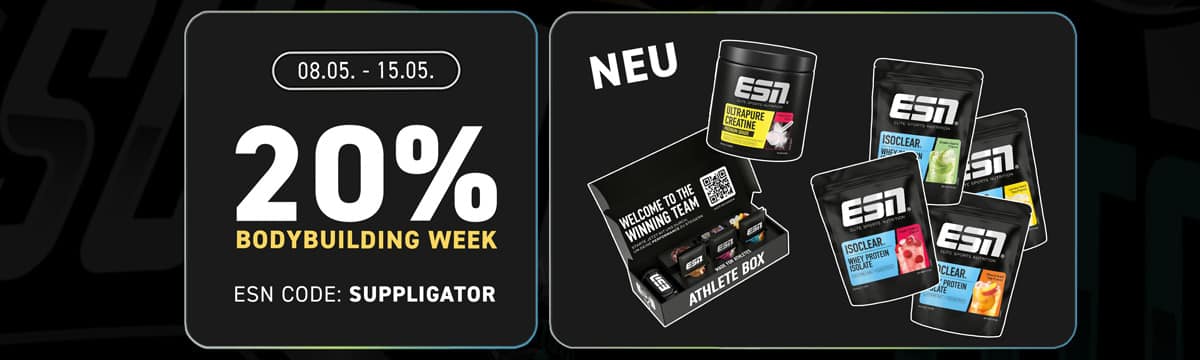 20 % de réduction à l&rsquo;occasion de la « ESN Bodybuilding Week », avec de nombreux lancements