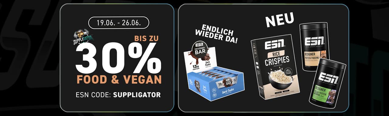 Jusqu’à 30 % de réduction dans le cadre de la promotion ESN Food & Vegan + réapprovisionnement de la barre Dark Cookie Designer