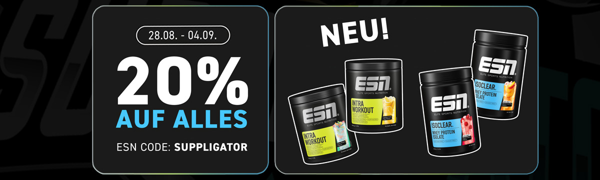 20 % de réduction sur tout chez ESN + lancement des produits « Intra Workout » et « Isoclear Less Sweet »