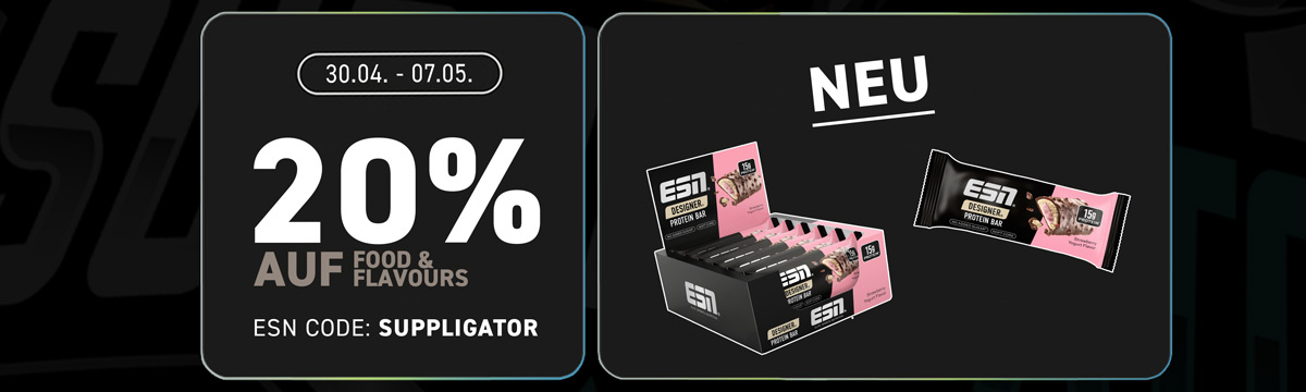 20 % de réduction sur les produits alimentaires chez ESN + nouvelle barre design « Strawberry Yogurt »