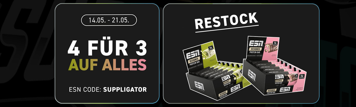 Promotion « 4 pour le prix de 3 » chez ESN avec le réapprovisionnement des barres Designer aux saveurs pistache et yaourt à la fraise
