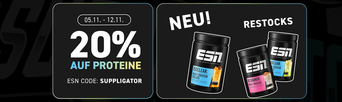 20 % de réduction sur les protéines chez ESN avec de superbes réapprovisionnements