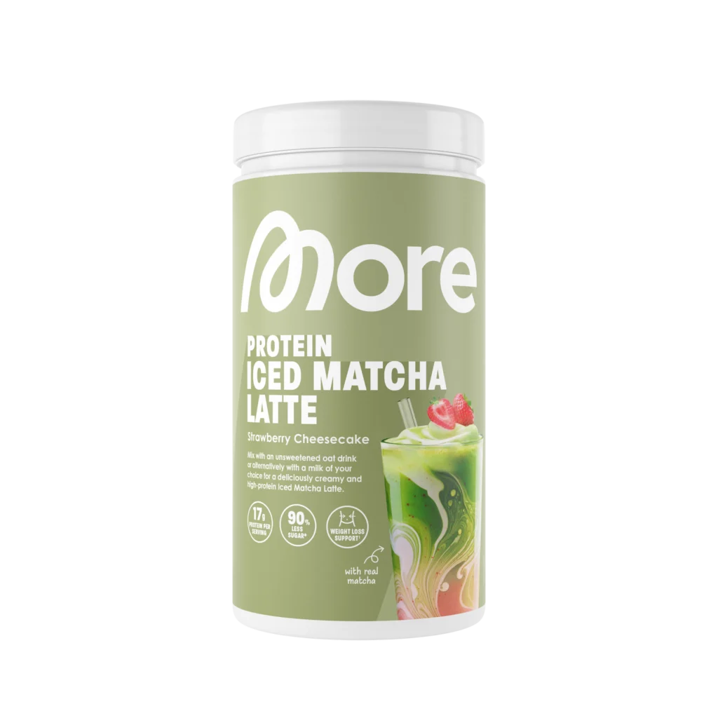 More Protein Iced Matcha Latte – Strawberry Cheesecake